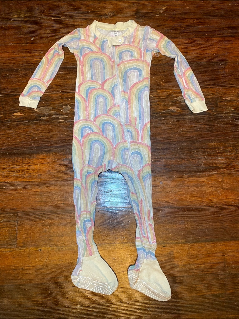 EUC Burts Bees Organic Cotton Pastel Rainbow Print Footed One-Piece Pajamas